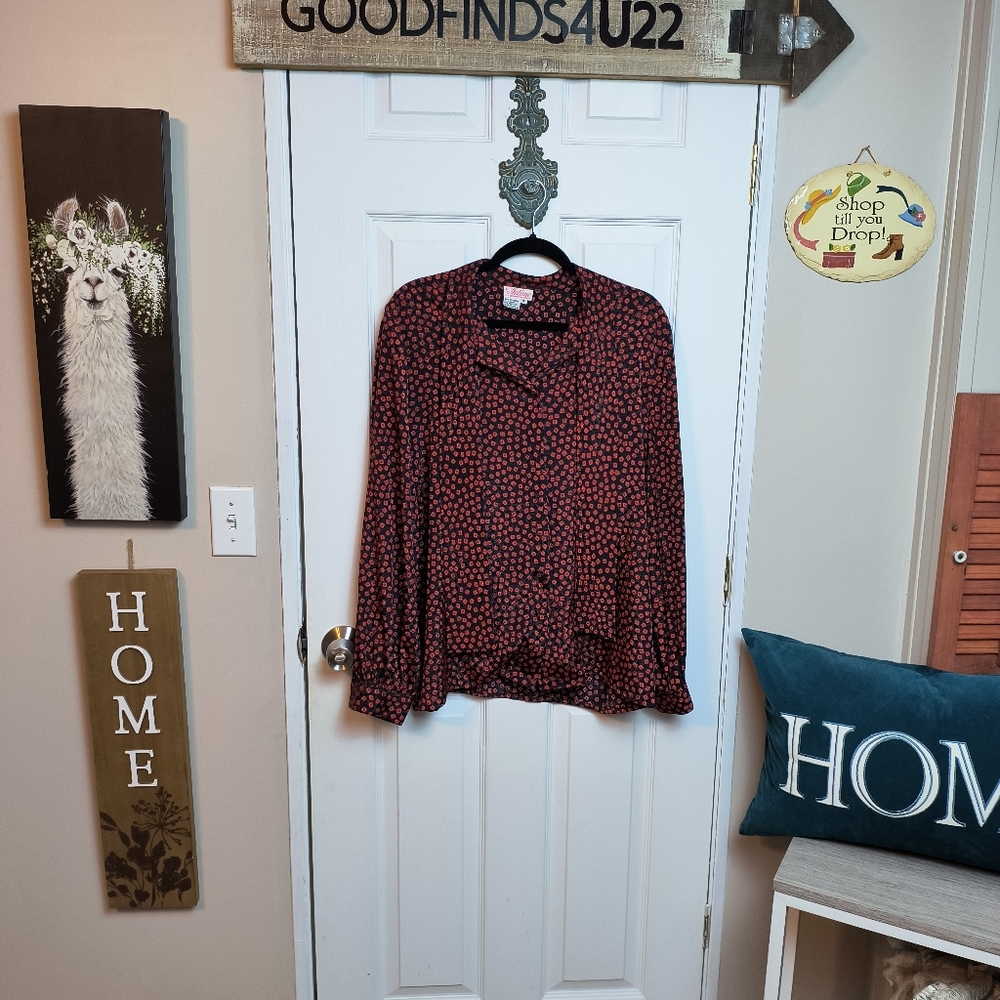 Vintage Brownstone Studio Geometric Tieneck Long Sleeve Button Down Top 16